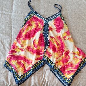 Flying Tomato Vibrant Pink and Yellow tropical tank Top handkerchief hem